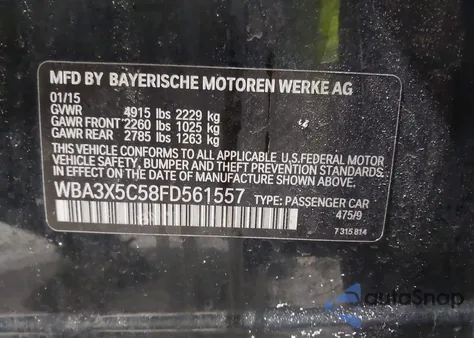 2015 BMW 328I Gran Turismo xDrive z USA, uszkodzony, nr VIN WBA3X5C58FD561557